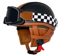 Motorcycle Helmet Retro Half Helmet Men's and Women's Four Seasons Helmet ECE Certified Leather Helmet with Square Retro Mirror and Detachable Neckband Shipping included E1,2XL61~62CM
