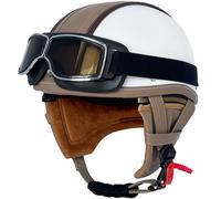 Motorcycle Helmet Retro Half Helmet Men's and Women's Four Seasons Helmet ECE Certified Leather Helmet with Square Retro Mirror and Detachable Neckband A,XL59~60cm
