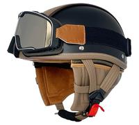 Motorcycle Helmet Retro Half Helmet Men's and Women's Four Seasons Helmet ECE Certified Leather Helmet with Square Retro Mirror and Detachable Neckband Shipping included B,L57~58CM