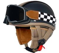 Motorcycle Helmet Retro Half Helmet Men's and Women's Four Seasons Helmet ECE Certified Leather Helmet with Square Retro Mirror and Detachable Neckband Shipping included D1,2XL61~62CM