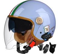 Motorcycle Helmet with Bluetooth Earphone, Open Face Helmet for Men and Women, ECE 22.06 Approved, Retro Motorcycle Helmet with Double Visor, ABS Material, Half Helmet 14,XL/(61~62cm)