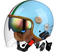 Motorcycle Helmet with Bluetooth Earphone, Open Face Helmet for Men and Women, ECE 22.06 Approved, Retro Motorcycle Helmet with Double Visor, ABS Material, Half Helmet 2,XL/(61~62cm)