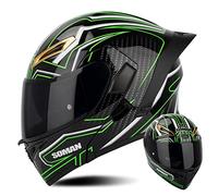 Motorcycle Helmets for Adults Men Women Modular Helmet Street Motorcycle DOT Certified Full Face Helmet for Scooter Moped Motor Bike Helmet with Clear/REVO/Dark Visor - Glossy Black Green B,XL