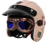 Motorcycle Helmets, Open Face Jet Helmet PU Leather Vintage Motorbike Crash Half Helmet for Scooter Moped Skateboard Chopper Cruiser with Goggle for Adult Men Women 4,XXL