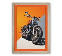 Motorcycle in Chrome Modern Framed Wall Art Print A4 (29.7×21cm) Oak, Wall Decor for Living Room, Bedroom, Office & Home, Ready to Hang, Art Gift