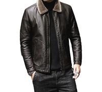 motorcycle jacket Faux Leather Jackets For Men Fashion Lapel Fur Collar Bomber Jacket With Full Zip With Full Zip Slim Fit Long Sleeve Winter Cycling gear (Color : Coffee, Size : M)