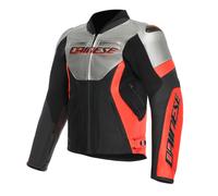 Motorcycle Jacket Leather Man Dainese RACING 5 Silver/Black/Red-Fluo