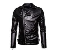 Motorcycle Jackets Men's Leather Jacket Men's Biker Style Hero Classic Biker Jacket Transition Jacket Vintage Faux Leather Jacket with Belt Rocker Jacket Lapels Rocker Punk Motorcycle Jacket Winter