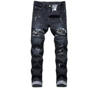 Motorcycle Jeans for Men UK Ripped Motorbike Protective Pants Denim Jean Slim Fit Biker Trousers Stretch Straight Leg Sports Summer Work Joggers Regular Fit Jogger Bottom Black 36