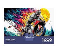 Motorcycle Jigsaw Puzzle Biker in Neon 1000 Pieces 100% Recycled Board for Couples Logic Skill Party Game 38x26cm/1000pcs