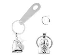 Motorcycle Keyring, Heart Wing Guardian Bell, Stainless Steel Motorcycle Bell Lucky Charm, Car Key Bell Pendant for Christmas, New Year's Eve, Gift, Birthday, Advent Calendar - Silver