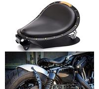 Motorcycle Leather Solo Seat, Motorcycle Seat With Spring Bracket Base for Bobber Sportster XL1200 883 48 Dyna Softail Cross Bones(Black)