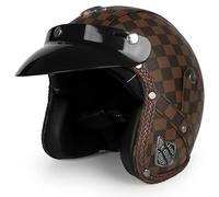 Motorcycle Leather Vintage Helmet Low Profile Half Open Face Retro Half Helmets for Adults Men Women Motorbike Helmets ECE Approved Helmet Jet Style Chopper B,M