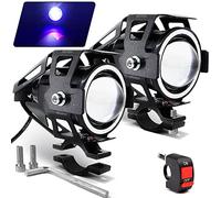 Motorcycle LED Fog Lights U7 Spotlight Daytime Running Lights with Blue Angel Eyes Halo Ring and Switch 2-Sets