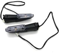 Motorcycle LED Indicator Lights 12V Pair with Clear Lens | Black housing with clear lens. 12V 3.4W. Includes connectors. Suitable for compatible motorcycles.