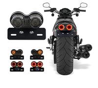 Motorcycle LED Tail Light Retro Refit Integrated Double Round Brake Light Turn Lights Light Step 12V 40W with License for ATVs Dirt bike Knight Scooter Cruiser buggy (Color:Smoked Red) (red)