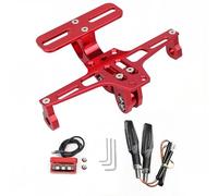 Motorcycle License Plate Holder with Left&Right turn Light Motorbike Number Plate Holder LED Light Adjustable Universal CNC Aluminium License Plate Holder For Most Common Motorcycle Models (red)
