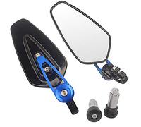 Motorcycle Mirrors 7/8" Universal Motorcycle Bar End Rearview Mirrors Rear View Handle Side Mirrors Oval Aluminum Motorbike Mirror(Black Blue)