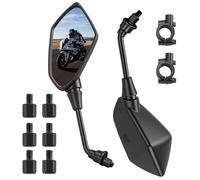 Motorcycle Mirrors Set, 7/8" Bar End Mirrors with 22mm Handlebar Clamps & M8/M10 Bolts, Universal Rear View Mirrors for Motorbikes, Scooters, ATVs & Mobility Scooters (Black)