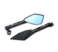 Motorcycle Mirrors Universal CNC Aluminum Motorcycle Handlebar Rear View Mirrors Blue Anti-glare Mirror Motorbike Mirror(Short Black)