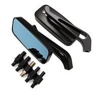 Motorcycle Mirrors Universal Handlebar Side Mirrors CNC Glass Lens 2PCS Black Smoke Blue Rectangle Motorcycle - 8mm 10mm(MS-2066-Black)