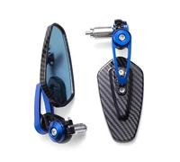 Motorcycle Mirrors Universal Motorcycle Aluminum Rearview Mirror Carbon Fiber Pattern Handlebar Blue Glass Anti-Glare Handle End Side Motorcycle Rearview(Blue)