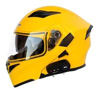 Motorcycle Modular Bluetooth Helmet Full Face Integrated Motorbike Helmet With Anti-Fog Double Visor Modular Flip up front Motorcycle Helmet ECE Approved For Adult Men and Women-Yellow||M
