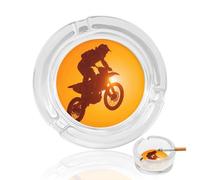 Motorcycle Motocross Jumping on Sunset Glass Ashtrays for Cigarettes Round Ash Tray for Home Office Deck Indoor Or Outdoor Use 3.3"