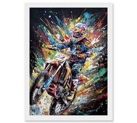 Motorcycle Motocross Rainbow Paint Splatter Art Artwork Framed Wall Art Print A4 Artery8 White One Size