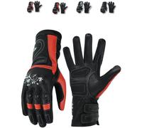 Motorcycle Motorbike Gloves WOMEN - Ladies 100% Genuine Aniline Soft Leather - Beautiful Feminine Embroidery - Performance Grippy - Padded Girls Bikers SMART FIT Gloves (Small, Red & Black)