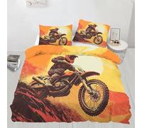 Motorcycle Off-Road Single Duvet Cover Set Soft Microfiber Extreme Sports Bedding Set 3D Printed Quilt Cover 135 x 200 cm with Zipper Closure and 2 Pillowcases ab_224