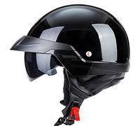 Motorcycle Open Face Helmet DOT ECE Approved Motorbike Moped Scooter Crash Half Helmet with Flip Down Sun Visor Quick Release Jet Pilot Half Shell Helmet for Adult Men and Women Bright Black,XL