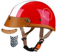 Motorcycle Open Face Helmet, DOT/ECE Certification Helmets Unisex-Adult Motorcycle Helmet with Brim Adjustable Size Half Face Skull Cap for Bike Cruiser Chopper Moped 1,M