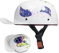 Motorcycle Open-Face Helmet ECE 22.06 Approved Half Helmet German Style Skull Cap Helmet Motorbike Cruiser Scooter Cool Helmet for Men and Women Baseball Cap Helmet 2,L/(59~60cm)