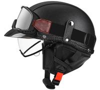 Motorcycle Open Face Helmet, Retro German Style Half Helmets, Moped Helmet with Goggles, Skull Cap Helmets Men Women Motocross Helmets Approved DOT, for Cruiser Scooter Chopper 13,M=56-58cm