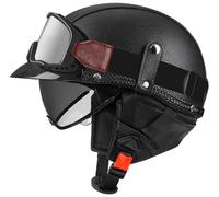 Motorcycle Open Face Helmet, Retro German Style Half Helmets, Moped Helmet with Goggles, Skull Cap Helmets Men Women Motocross Helmets Approved DOT, for Cruiser Scooter Chopper 14,M=56-58cm