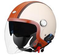 Motorcycle Open Face Helmet, Retro motorcycle 3/4 helmets Scooter Helmet with Bluetooth Cruiser helmet for Men Women, Moped Helmet with Double Visor Skull Cap Helmets Approved DOT 4,XL=61-62cm