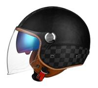 Motorcycle Open Face Helmet with Dual Mirrors Vintage Lightweight Jet Helmets Suitable for Unisex Scooters Coffee Racing Pu Leather Road Legal Black XXL/63-64cm