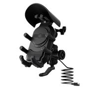 Motorcycle Phone Mount with Charger, Anti-Vibration Wireless Charging Rack, 360° Rotating Holder, Secure Handlebar Support for Most Phones, Biking, Riding, Outdoor Travel