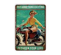 Motorcycle Pinup Girl Put Something Exciting Reproduction, Art Wall Decor Poster Metal Sign 8X12 Inches