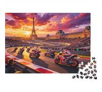 Motorcycle Racing Jigsaw Puzzle 1000 Piece Recyclable Material Paris Moto Grid Puzzles for Elderly Relieve Senile Dementia Fun Activity Great Gift Idea 52x38cm/1000pcs