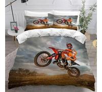 Motorcycle Racing Super King Duvet Cover Set 3D Printed Extreme Sports Bedding Set Ultra Soft Microfiber Quilt Cover 220x260 cm with 2 Pillowcases with Zipper for Boys Girls Teens a.1853