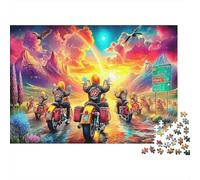Motorcycle Rally Jigsaw Puzzles 1000 Piece for Adults, 1000 Piece Sunset Riders Impossible Challenge Toy 70x50cm/1000pcs