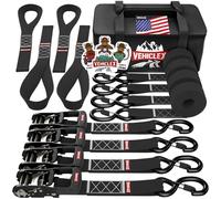 Motorcycle Ratchet Tie Down Straps with Soft Loops - Vehiclex 4PK Heavy Duty 1.5" x 8ft Kit, 4,400 lb Breaking Strength for Powersports, Black