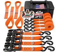 Motorcycle Ratchet Tie Down Straps with Soft Loops - Vehiclex 4PK Heavy Duty 1.5" x 8ft Kit, 4,400 lb Breaking Strength for Powersports, Orange