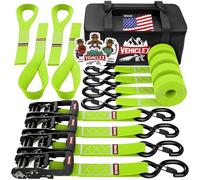Motorcycle Ratchet Tie Down Straps with Soft Loops - Vehiclex 4PK Heavy Duty 1.5" x 8ft Kit, 4,400 lb Breaking Strength for Powersports, Green