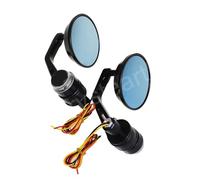 Motorcycle Rear Mirror 7/8" 22mm Universal Round Motorcycle Rear View Mirrors Handle Bar End Side With LED Turn Signals Cafe Mirror