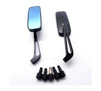 Motorcycle Rearview Mirror 8mm/10mm Universal Side Mirror Motorcycle Handlebar Rear View Rectangle Black Square Smoke Blue Glass Motorbike Mirrors(Black Blue lens)