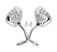 Motorcycle Rearview Mirrors, Qiilu Motorcycle Rearview Mirrors, 2pcs Motorcycle Chromed Rearview Mirrors 8mm 10mm Thread Skeleton Skull Hand Handlebar Reflect