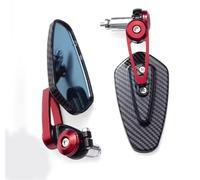 Motorcycle Rearview Universal Motorcycle Aluminum Rearview Mirror Carbon Fiber Pattern Handlebar Blue Glass Anti-Glare Handle End Side Motorcycle Rearview Mirror(Red)